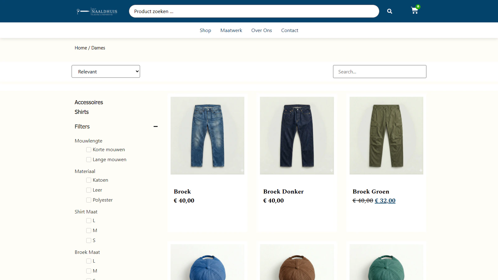 Screenshot webshop atelier blueprint website