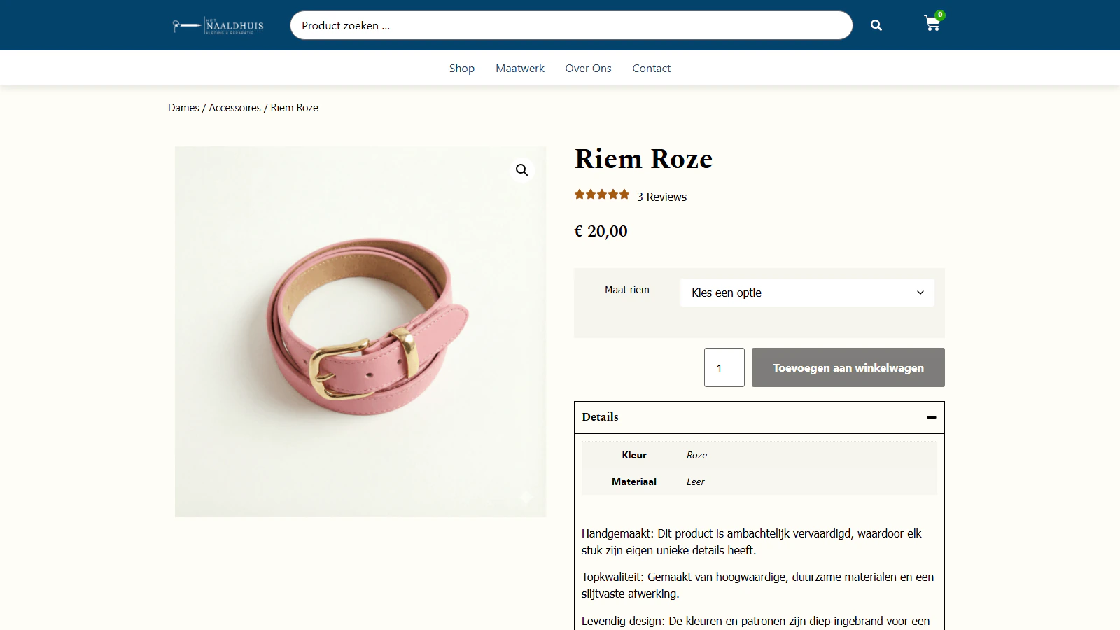 Screenshot webshop atelier blueprint website